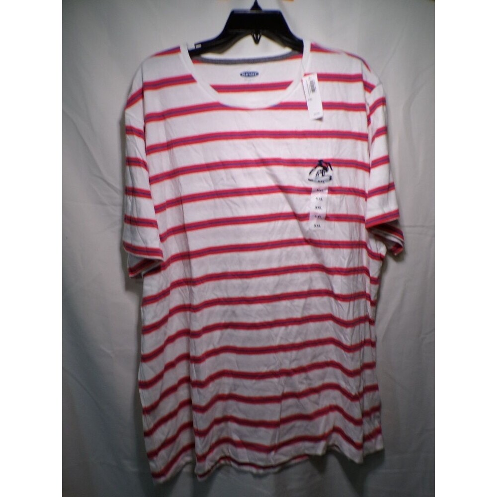 Old Navy Men's T Shirt 2XL White Red Navy Striped Soft Washed Graphic